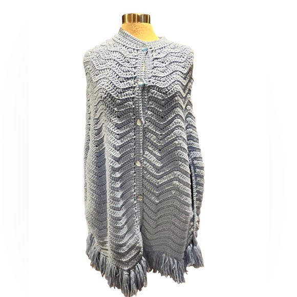 Vintage Sweaters - Vintage handcrafted knitted blue cape